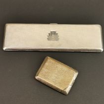An unusual long Art Deco hallmarked silver cigarette case 16.5 x 5cm, together with a hallmarked