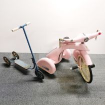 A 1950's style child's Airflow tricycle, together with a vintage Mobo scooter.