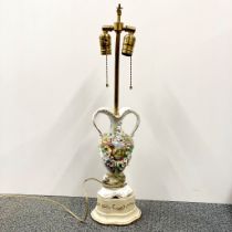 A 19th century hand painted porcelain vase mounted as a lamp base, H. 65cm.