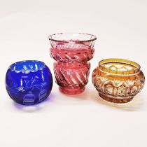 A group of three Bohemian cut crystal bowls/vases, tallest H. 15cm.