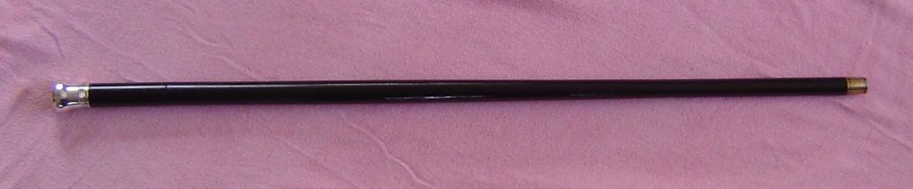 A silver topped swordstick, the top fully hallmarked for London 1886/7, the maker’s mark J.C. and