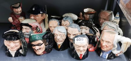 A quantity of Royal Doulton and other character jugs.