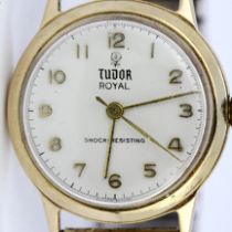 A 9ct yellow gold Tudor Royal wrist watch with gilt expandable strap.