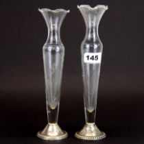 A pair of sterling silver and etched glass vases, H. 25.5cm.