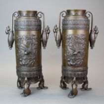 A pair of superb 19th/early 20th century Japanese bronze vases, H. 37cm.