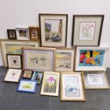 A quantity of paintings and prints.