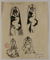 An unframed watercolour sketch of a pregnant women pencil noted 'Turkish nudes XII' signed Picasso.