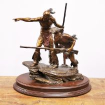 A very detailed bronze figure of Native American Indians after E Cselko on a bronze base, H. 25cm.