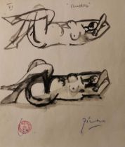 An unframed watercolour sketch of a pregnant woman pencil noted 'nudes VII' signed Picasso.