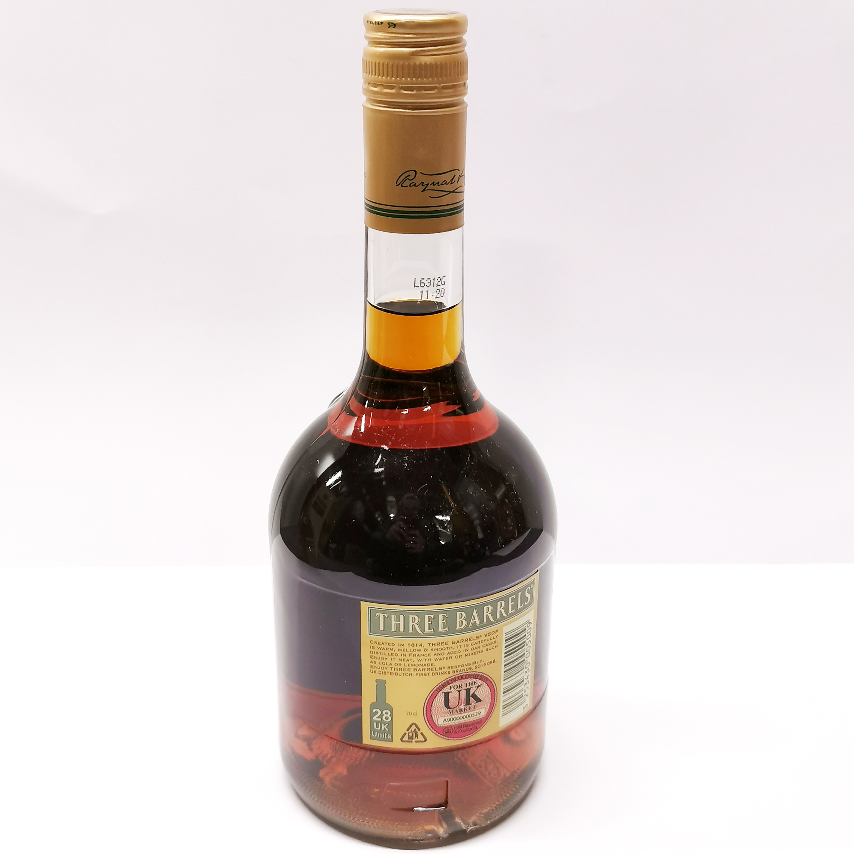 A bottle of Three Barrells rare old French brandy. - Image 2 of 2