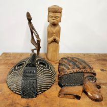 A group of mixed wooden tribal items, largest H. 30cm.