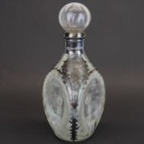 A white metal (tested silver) overlaid and engraved thistle dimple decanter with incorrect
