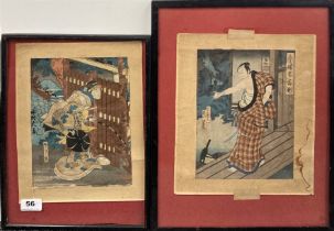 Two framed 19th century Japanese woodblock prints, print size 20 x 25cm.