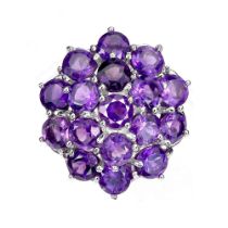 A 925 silver cluster ring set with round cut amethysts, (O).