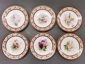 A set of six Worcester hand painted porcelain plates, Dia. 23cm.