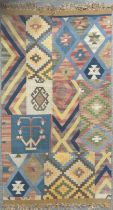 A hand woven Indian wool kilim rug, 199 x 124cm.