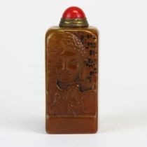 A Chinese carved soapstone snuff bottle /seal, H. 7cm.