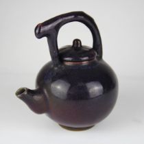 A Chinese zhun ware top handled teapot, H. 17cm.