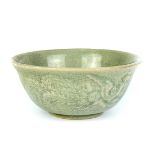 A Chinese crackle glazed relief decorated bowl, Dia. 14.3cm.