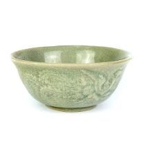 A Chinese crackle glazed relief decorated bowl, Dia. 14.3cm.