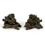 A pair of Chinese bronze dragons on stands, H. with stand 7.5cm.