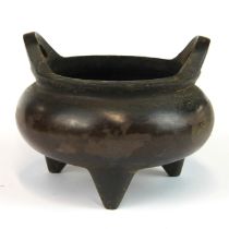 An old Chinese cast bronze censer, dia. 18cm, H. 13cm.