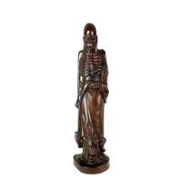 An carved Chinese wooden figure of a Lohan representing wisdom, H. 46cm. Condition: left thumb is