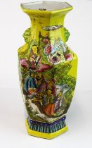 A Chinese hand painted porcelain hexagonal vase, H. 42cm.