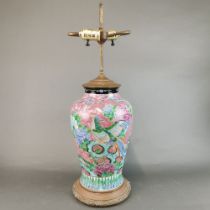 A large Chinese hand enamelled porcelain vase mounted, c. 1920, as a table lamp, H. 56cm.