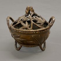 A Chinese bronze bamboo design censer, with six character stamp to base, Dia. 18cm.