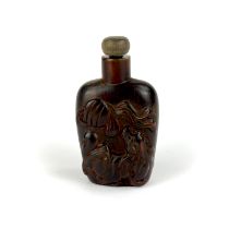 A Chinese carved cattle horn bottle, H. 7.5cm.