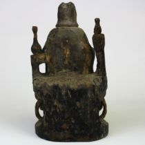 A rare Qing Dynasty wooden figure of Guanyin used in a home shrine or small temple, H. 26cm.