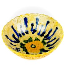 A Chinese yellow and blue crackle-glazed porcelain bowl. H. 8cm., Dia. 20cm.