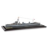 A WELL-PRESENTED AND DETAILED 1:192 SCALE WATERLINE MODEL OF THE 'V' CLASS DESTROYER H.M.S. VIDETTE