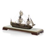 AN UNUSUAL 1:200 SCALE WATERLINE MODEL OF H.M.S. VICTORY, AFTER THE BATTLE OF TRAFALGAR