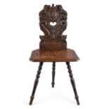 AN OAK SOLID-SEAT THREE-LEGGED CHAIR, POSSIBLY DUTCH, MID-19TH CENTURY