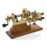 A 19TH-CENTURY HAND-OPERATED SWISS MANDREL / WATCHMAKER'S LATHE