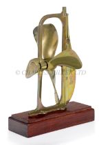 A BRASS PROPELLOR AND RUDDER MODEL, 20TH CENTURY