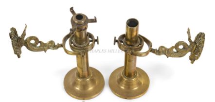 A PAIR OF GIMBALLED YACHT CANDLE SCONCES, CIRCA 1900