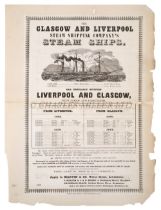 A RARE GLASGOW & LIVERPOOL STEAM SHIPPING COMPANY TIMETABLE POSTER, C. 1840