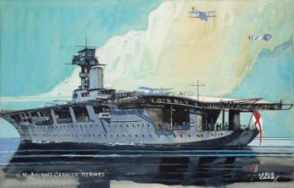 δ LESLIE CARR (1891-1961) Original artwork for the postcard H.M. Aircraft Hermes (1938)
