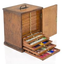 A 19TH-CENTURY LEPIDOPTERY MICROSCOPE SLIDE CABINET AND SLIDES