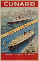 CUNARD WHITE STAR LINE TRAVEL POSTER EUROPE TO ALL AMERICA