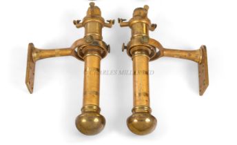 A PAIR OF GIMBAL MOUNTED BRASS CANDLE SCONCES, PROBABLY 19TH CENTURY