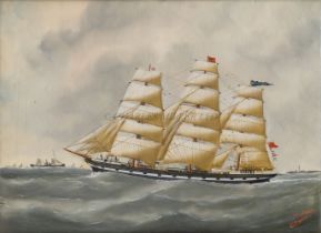 EDOUARD ADAM OF LE HAVRE (1847-1929): The iron clipper 'Ravenscrag' requesting a pilot