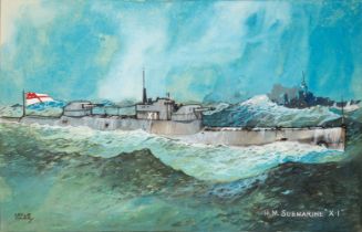 δ LESLIE CARR (1891-1961) Original artwork for the postcard H.M. Submarine ‘X1’ (1925)
