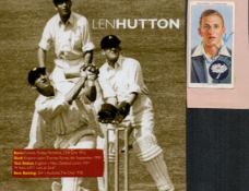 English Cricket Legend Sir Len Hutton Signed Players Cigarette Card with Magazine Cutting Image of