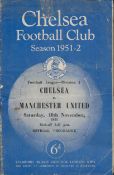 Football Chelsea FC Vintage Matchday Programme Vs Man Utd on 10/11/1951 at Stamford Bridge at 2.