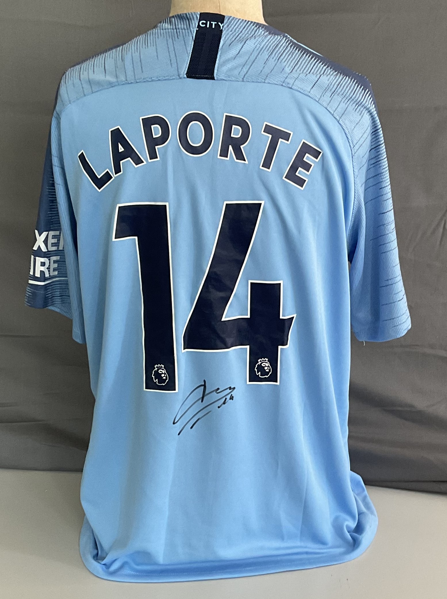 Football Aymeric Laporte Signed Size Large Man City Home Replica Shirt. Good condition. All