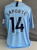 Football Aymeric Laporte Signed Size Large Man City Home Replica Shirt. Good condition. All